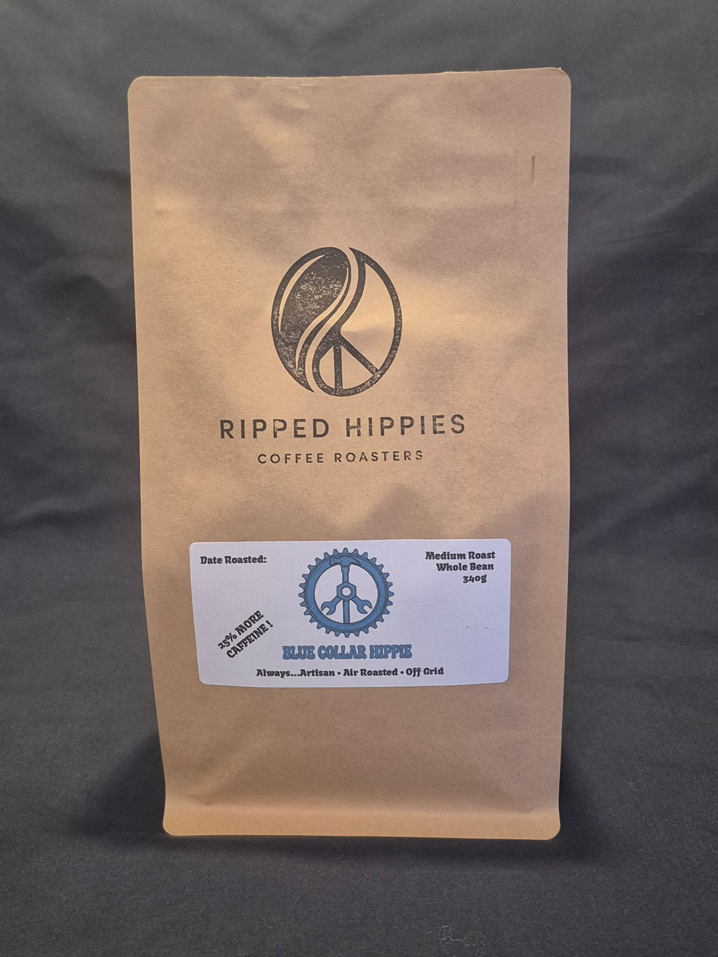 Blue Collar Hippie  Medium Roast 340g   High Caffeine Content!!  Whole Bean
